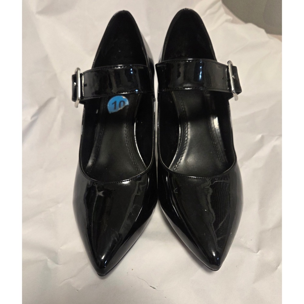 Impo Size 10 Black Patent Mary Jane Pointed Toe Block Heel Pumps Women - Picture 2 of 7
